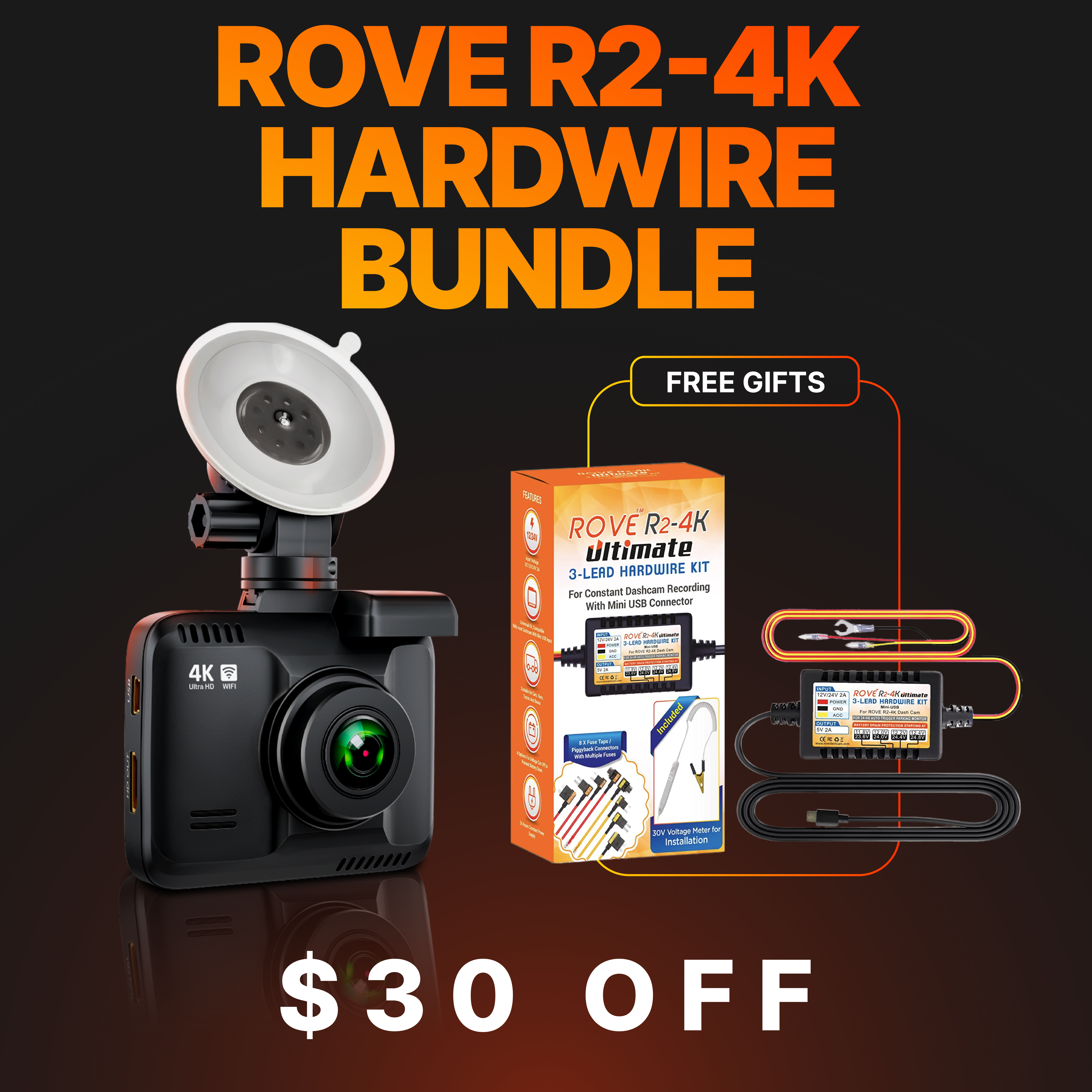 R2-4K Dash Cam | Hardwire Kit Bundle⚡️ | GET $30 OFF + FREE Hardwire Kit