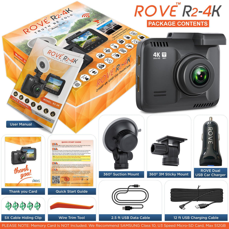 Rove R2-4K Dash Cam 4K Ultra HD 2160P Dash Board Camera Built In WiFi & GPS - ROVE Dash Cam