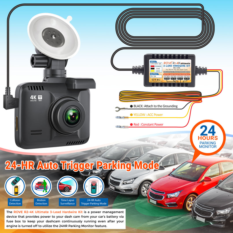 ROVE R2 - 4K Ultimate 3-Lead Hardwire Kit for Dash Cam