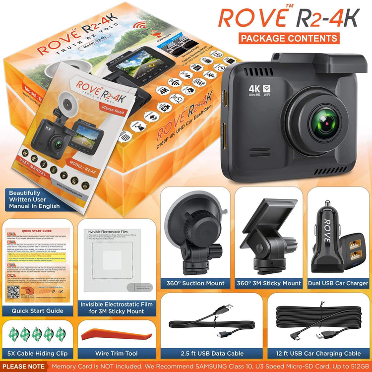 3 Rove R2-4K Dash Cam 4K Ultra HD 2160P Dash Board Camera Built In WiFi & GPS - ROVE Dash Cam