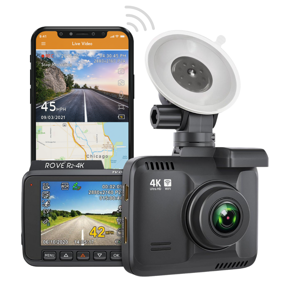 Rove R2-4K Dash Cam 4K Ultra HD 2160P Dash Board Camera Built In WiFi & GPS Supports 512GB Micro-SD Card Max