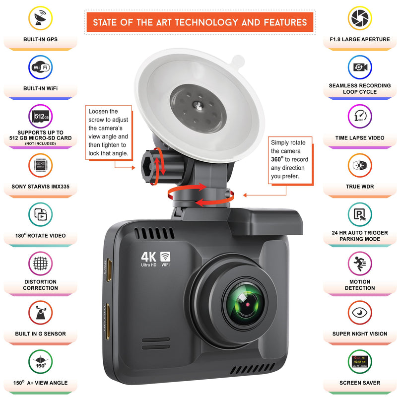 Rove R2-4K Dash Cam 4K Ultra HD 2160P Dash Board Camera Built In WiFi & GPS - ROVE Dash Cam