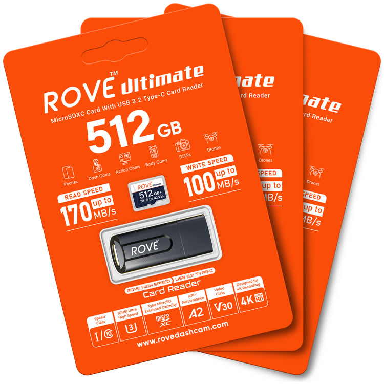 Rove Ultimate 128GB/256GB/512GB Micro SDXC Card with USB 3.2 Gen-1 Type-C card reader, Micro SD memory card for dash cam, Up to 170MB/s Read, 100MB/s Write, U3, Class10